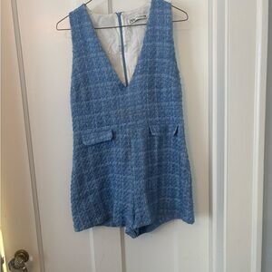 Zara Light Blue Tweed Romper